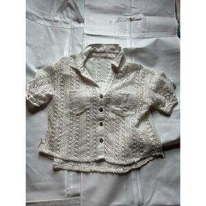 Women's Altar'd State White Knit Short Sleeve Pullover - Size L